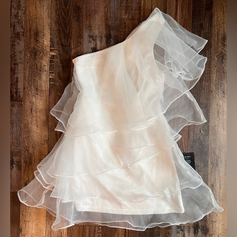 Lulu's White One-Shoulder Layered Ruffle Dress